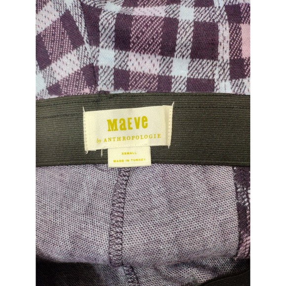 Maeve Anthropologie Pants Women's XS Purple Plaid Crop Kick Flare Knit Pull On - Picture 3 of 8